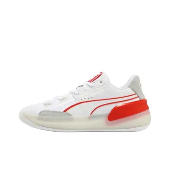 PUMA Clyde Hardwood Anti Slip Wear Resistant Low Top Basketball Shoes Unisex White Red