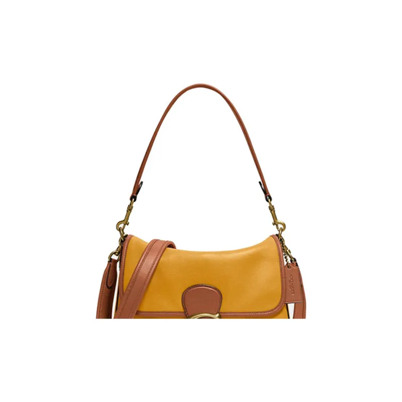 COACH Tabby Cow Leather Shoulder Bag, Portable Crossbody Bag Medium Size Women's Golden Phoenix Yellow & Umber-3