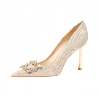 Crelinkxlat Fashion Elegance Pointed Toe, Timeless Crystal Square Diamond Slim Heel High Heels Women's