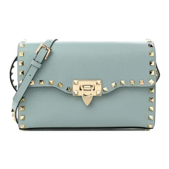 Valentino Rockstud Leather Crossbody Bag, Shoulder Bag Small Size Women's Light Blue