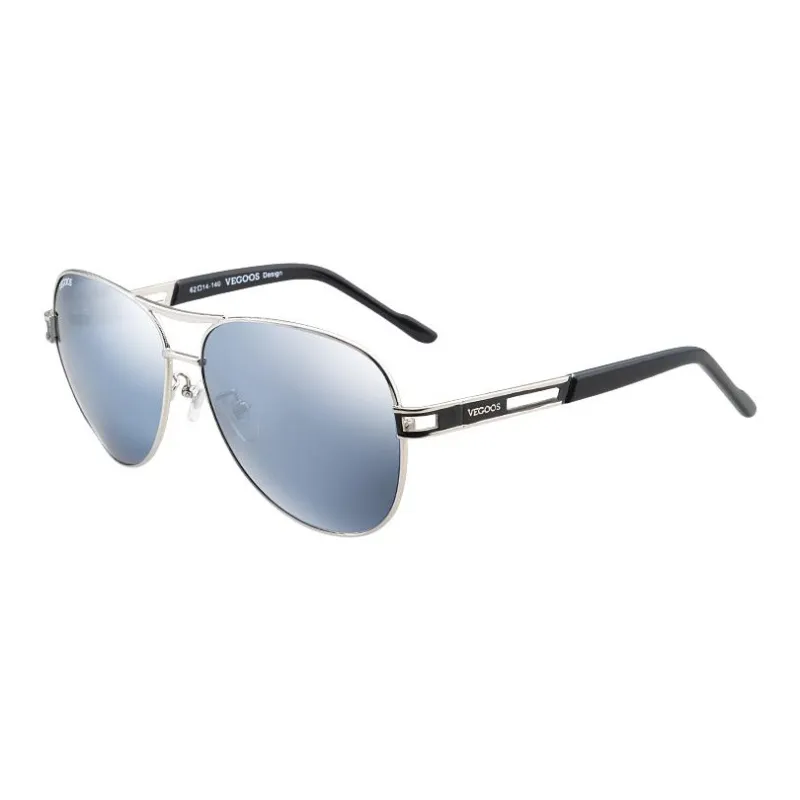 VEGOOS Plate And Metal Silicone Aviator Sunglasses Men's Silver-3