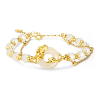 Master Kim Bracelets Pale Greenish White Jade Women's
