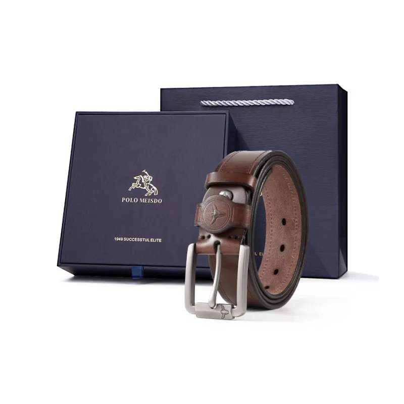 POLOMEISDO Top Grain Cow Leather Pin Buckle Belt, Casual And Trendy Men's Practical Box, Width 3.8cm-6