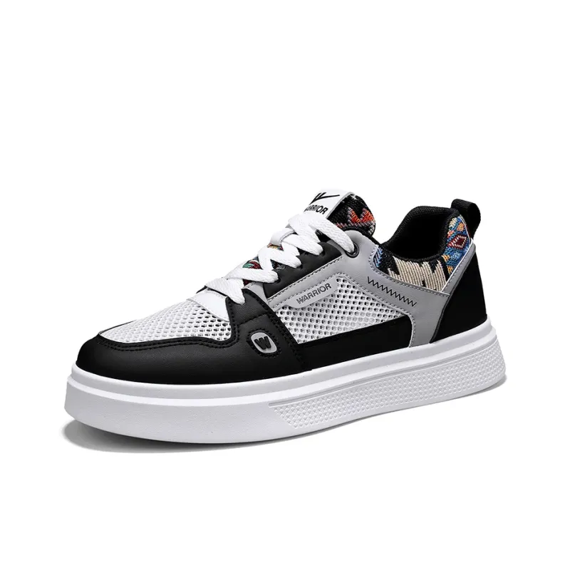 Warrior Abrasion Resistant Breathable Height Increasing Low Top Skateboard Shoes Men's Black White Gray-1