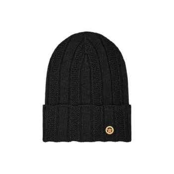 VERSACE Wool, Metal Beanies Men's Black