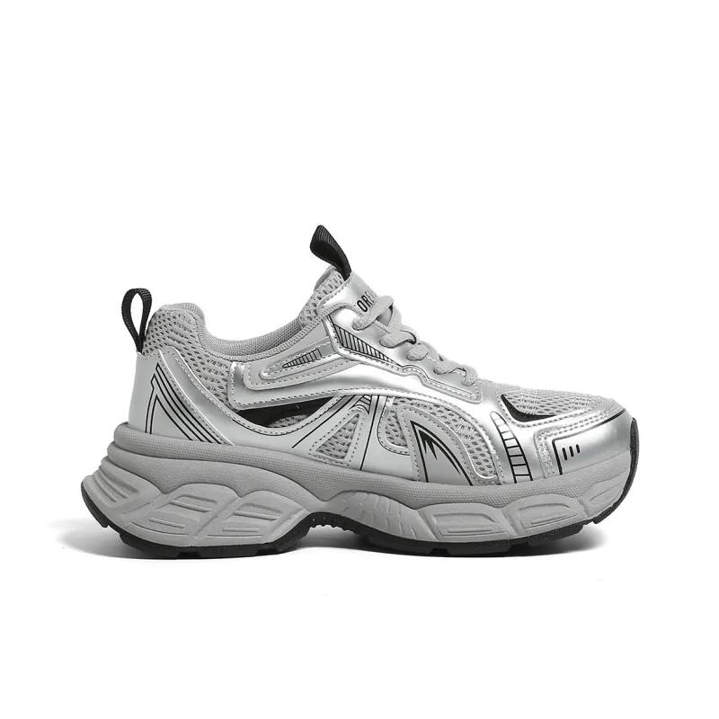 FOREVER 21 Abrasion Resistant Slip Resistant Low Top Chunky Sneakers Women's Silver-1