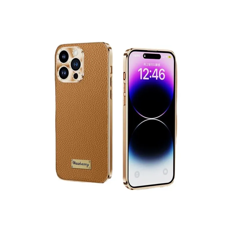 Record Star Leather Material Electroplated Cow Leather Phone Cases Compatibility With Apple 15 Pro Business Formal-1