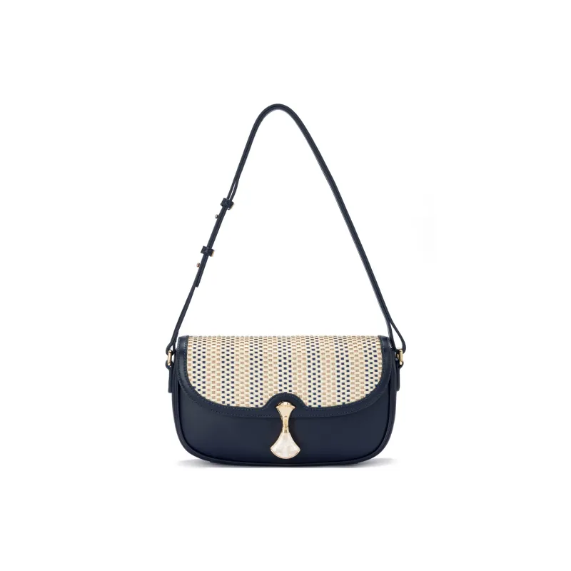 ROBERTA DI CAMERINO Sheepskin Mommy Bag, Shoulder Bag Regular Women's Midnight Blue/Gold Brown-0