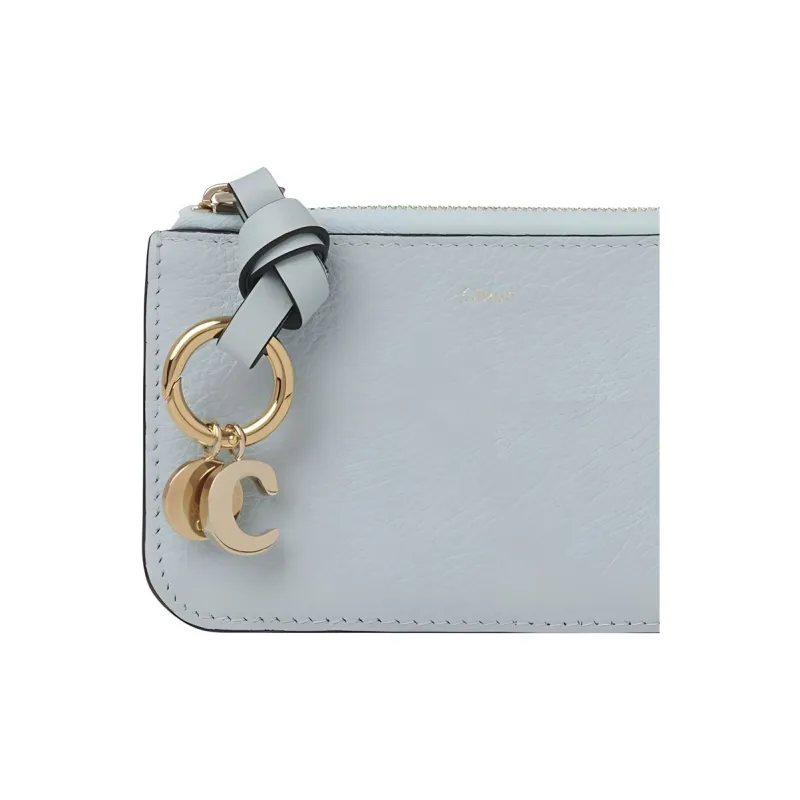 Chloe Alphabet Grained Calfskin Coin Purses Wallets Small Size Women's Ice Blue-3