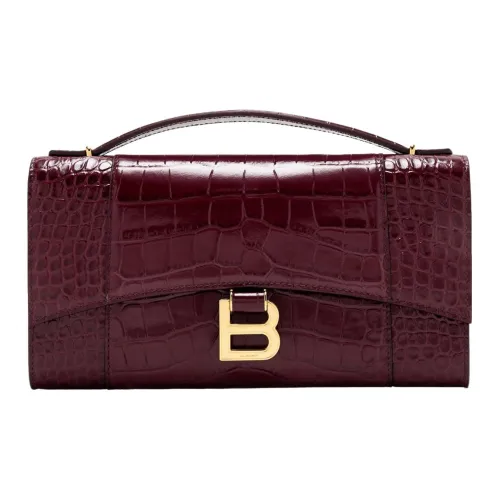 Balenciaga Hourglass Calfskin Handbag Women's Burgundy Red
