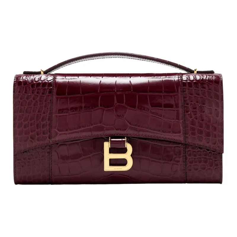 Balenciaga Hourglass Calfskin Handbag Women's Burgundy Red-0