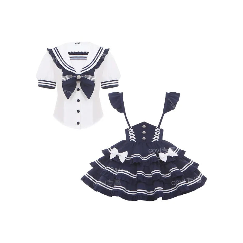 COVT Uniforms Women's Shirt+Suspender Skirt Includes Bow Tie-0