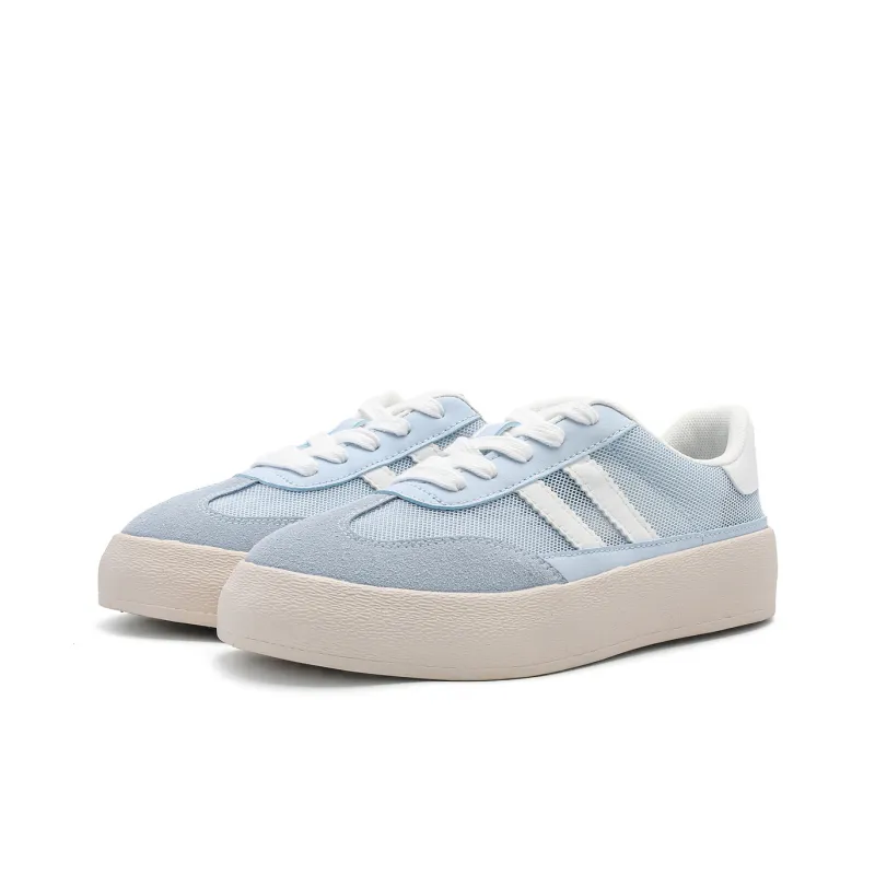 DEERWAY Abrasion Resistant Slip Resistant Low Top Skateboard Shoes Women's White Blue-1
