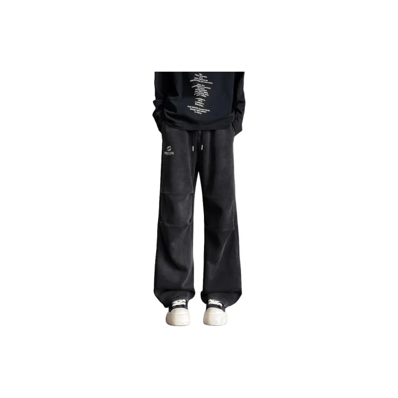 FAIRWHALE Knitted Sweatpants Unisex Washed Black-0