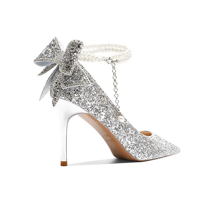 Crelinkxlat French Fairy Soft Princess Crystal Unlined Shoes Slim Heel High Heels Women's-17