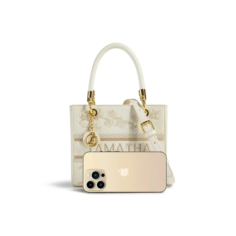TAMATHA Polyurethane Synthetic Leather Lady Dior Bag Handbag Women's Embroidery In White-2