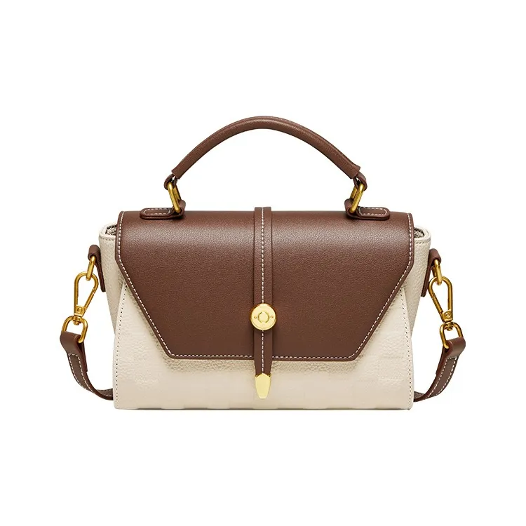 CNNCOO Cow Leather Handbag Women's Ecru & Brown/Elephant Gray-6