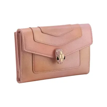 BVLGARI Serpenti Forever Goatskin Wallet Tubas Women's Pearl Pink