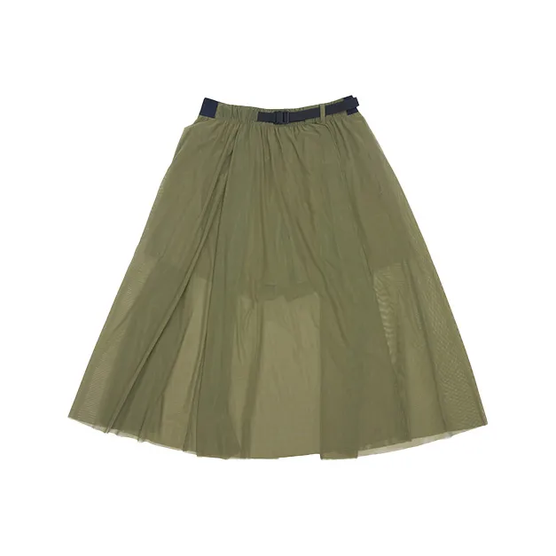 ANGAORUO Casual Long Skirt Women's Khaki Green-0