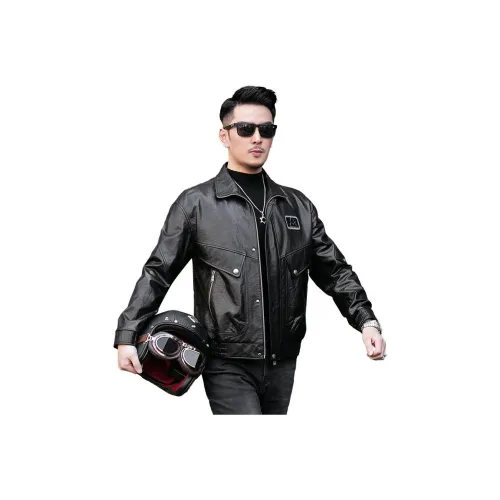 JIMU Leather Jackets Men Black