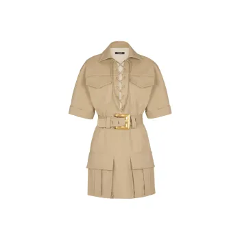 BALMAIN SS25 Short Sleeved Dress Women's Beige