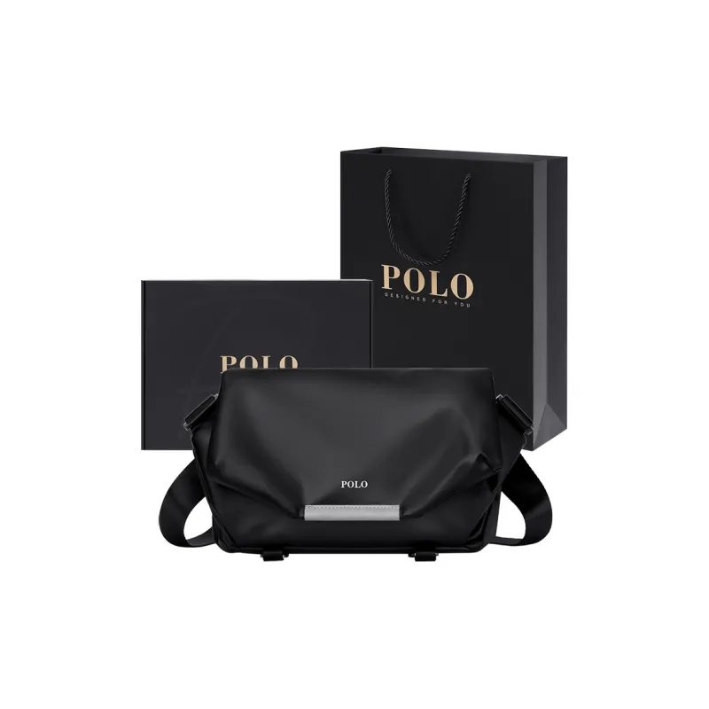 POLO Fabric Messenger Bag, Shoulder Bag, Crossbody Bag Men's Black-5