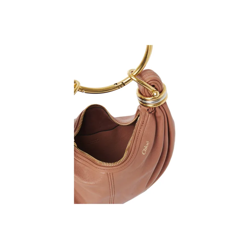 Chloe Buffalo Leather Hobo Bag, Shoulder Bag, Crossbody Bag, Handbag Mini Women's Wooden Orange-4