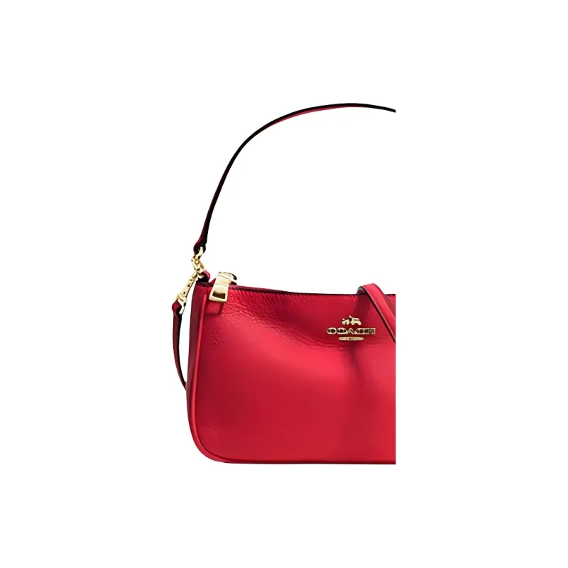 COACH Pebbled Leather Handbag, Shoulder Bag, Crossbody Bag Trumpets Women's Faux Gold/Classic Red-2