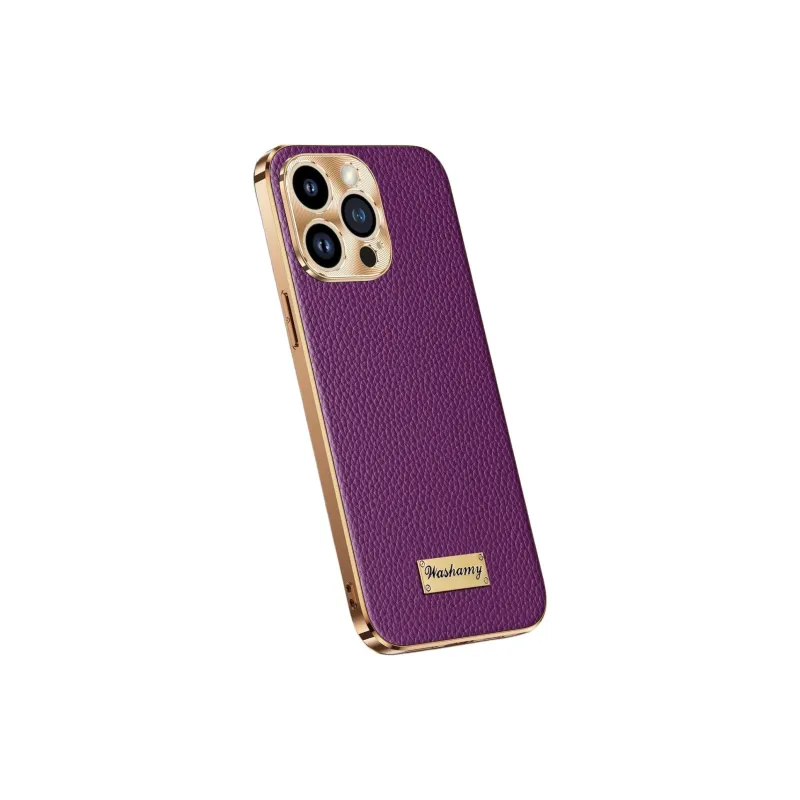 Record Star Leather Material Electroplated Cow Leather Phone Cases Compatibility With Apple 15 Pro Business Formal-7