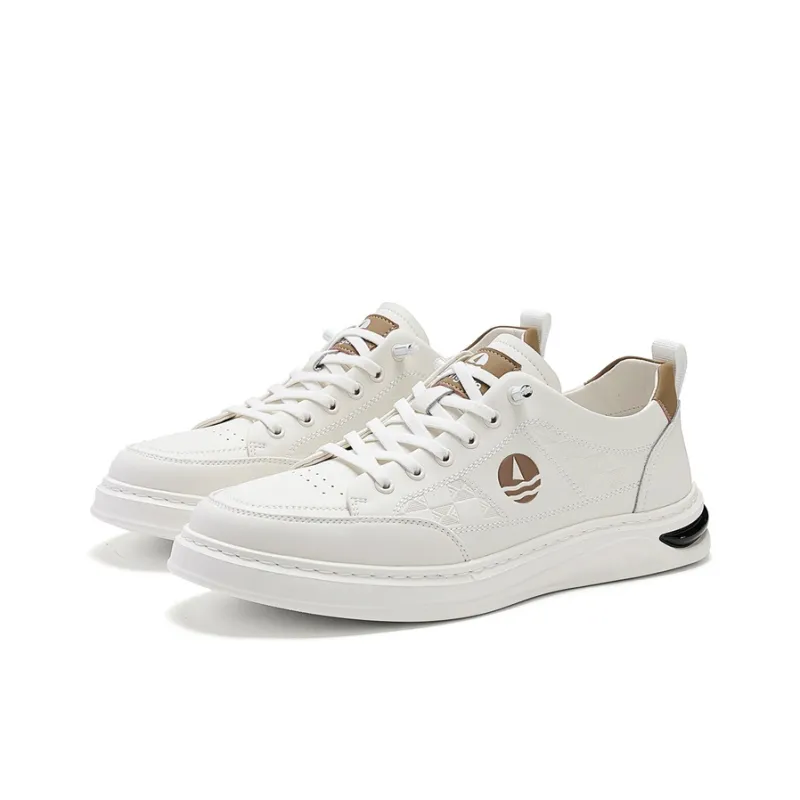 NAVIGARE Small Sailboat Low Top Skateboard Shoes Men's White Khaki-5