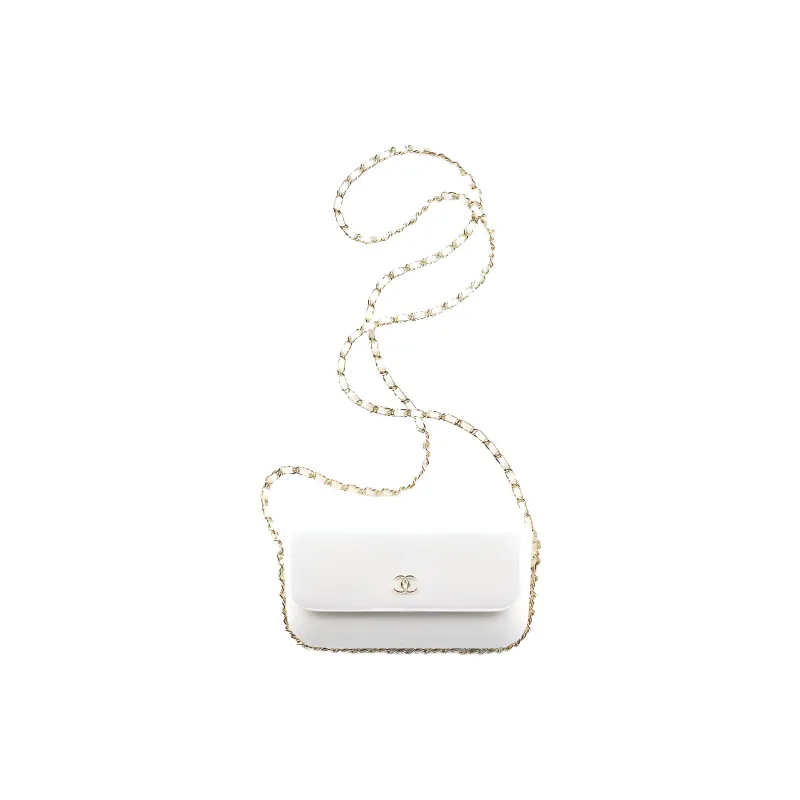 CHANEL Sheepskin Flap Bag, Cell Phone Pouch, Shoulder Bag, Crossbody Bag Women's White-0