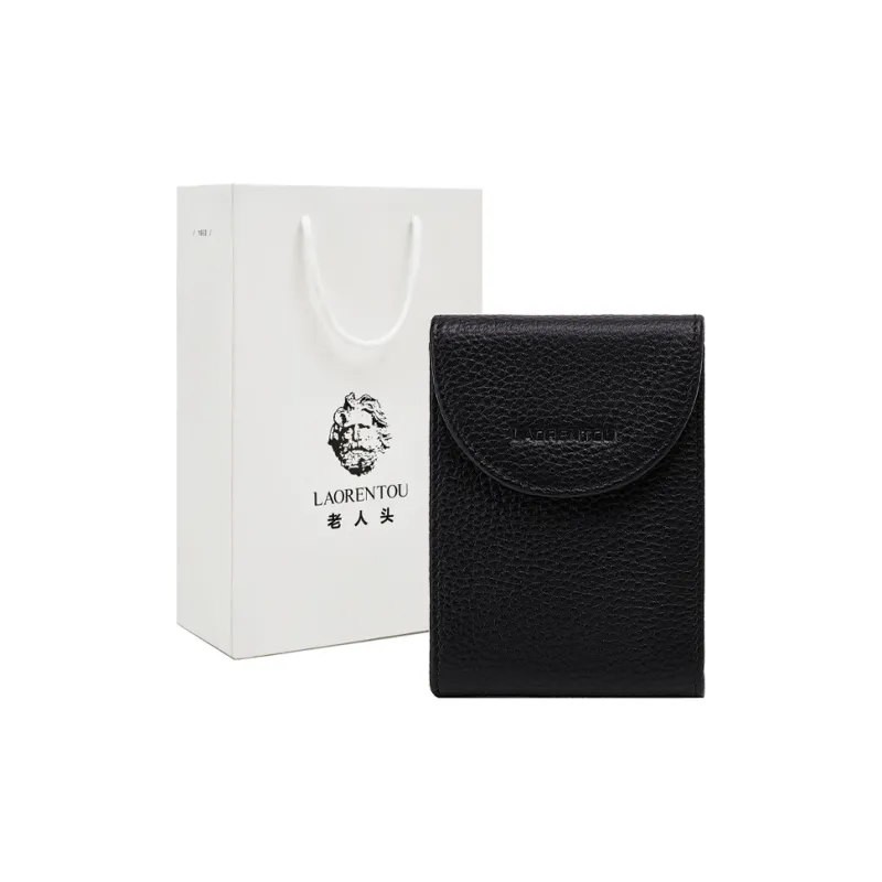Old Man's Head Top Grain Cow Leather Card Holder Men's Black/Brown-0