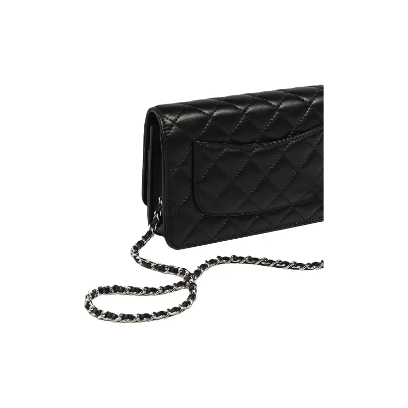 CHANEL Lambskin Wallet, Shoulder Bag Women's Black-4
