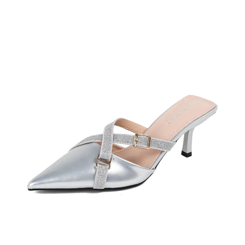 TATAYA Rubber Sole Metal Abrasion Resistant Closed Toe Slippers Women's Silver-0