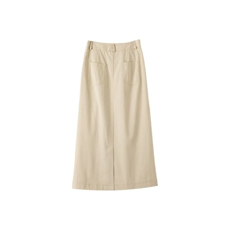 Late White Casual Long Skirt Women's Light Apricot-1