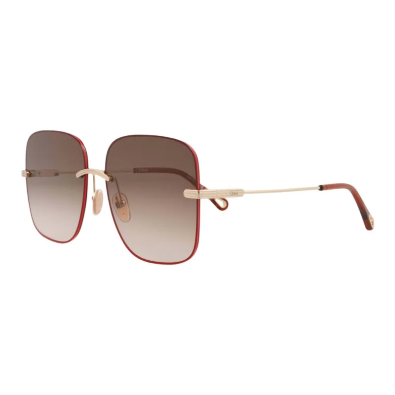 Chloe Metal Square Sunglasses Women's Red-0