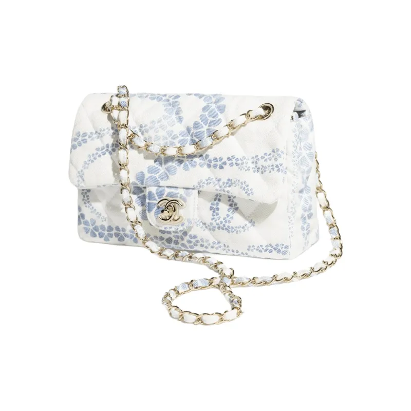 CHANEL Coco Denim Flap Bag Shoulder Bag Women's White & Blue-1