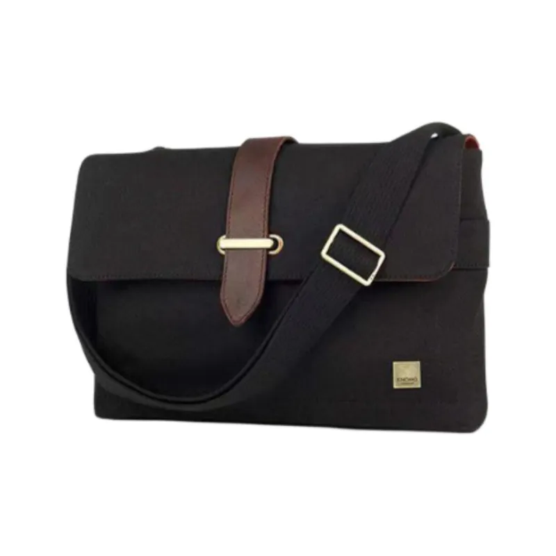 KNOMO Cotton With Cow Leather Messenger Bag, Shoulder Bag, Crossbody Bag Unisex Black-1