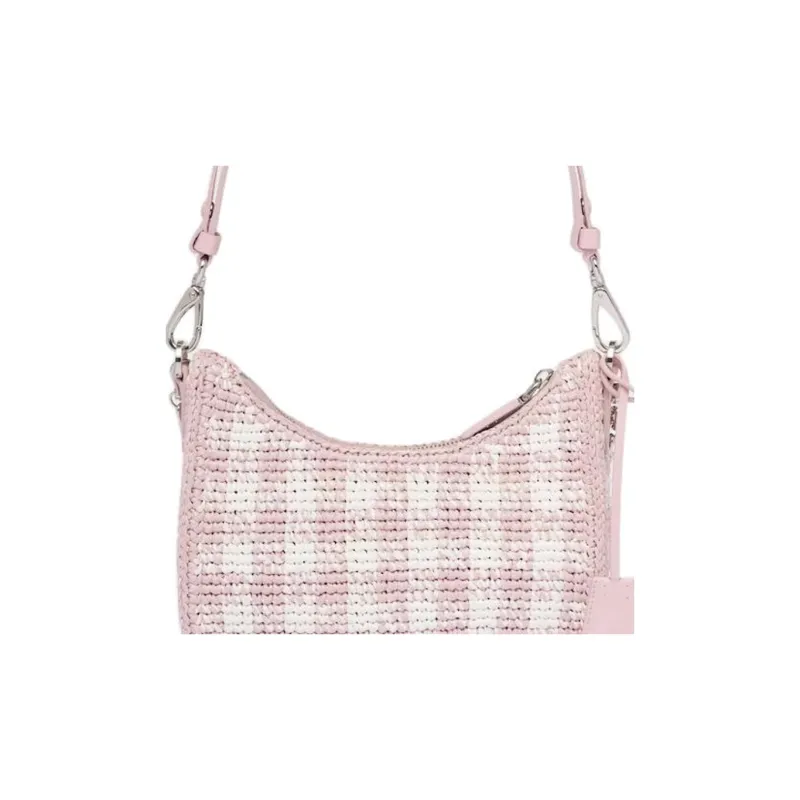 PRADA Straw Woven Shoulder Bag Women's Pink-4