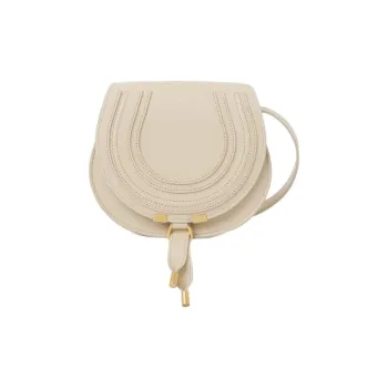 Chloe Marcie Cow Leather Saddle Bag, Shoulder Bag, Crossbody Bag Trumpets Women's Sweet Style Beige