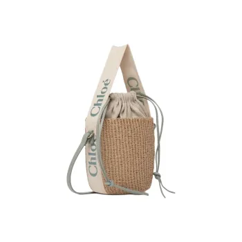Chloe Woody Paper With Cow Leather Bucket Bag Handbag Trumpets Women's Blue Green