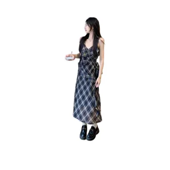 Dior Beauty Slip Dresses Women's Black Plaid