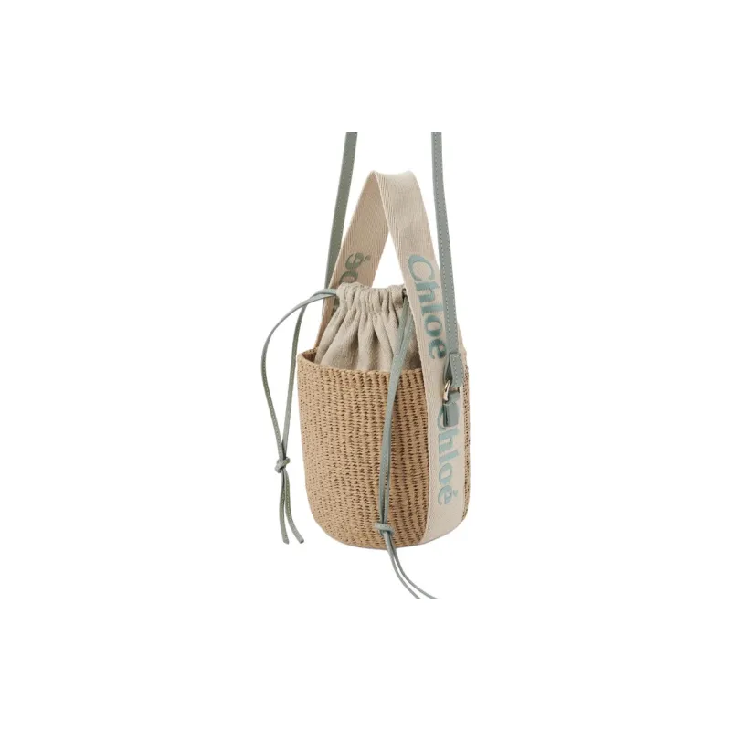 Chloe Woody Paper With Cow Leather Bucket Bag Handbag Trumpets Women's Blue Green-2