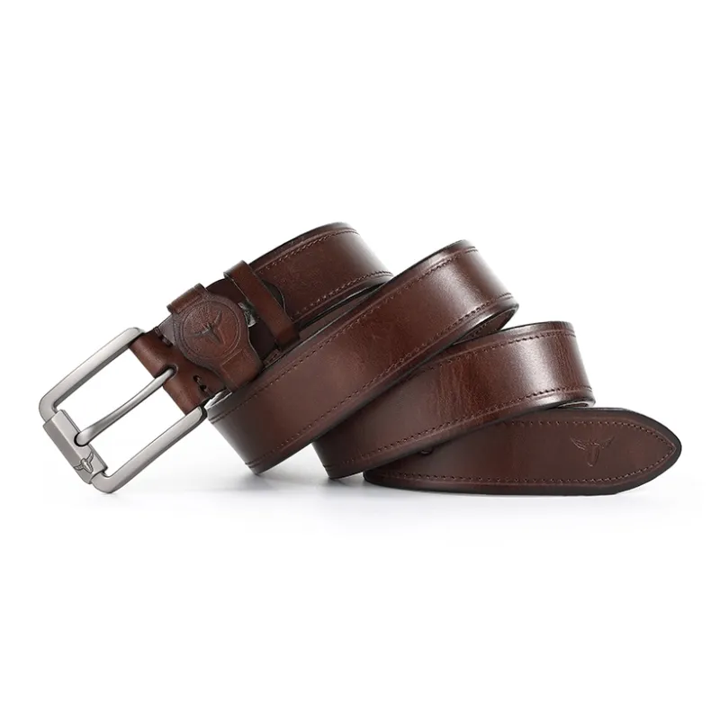 POLOMEISDO Top Grain Cow Leather Pin Buckle Belt, Casual And Trendy Men's Practical Box, Width 3.8cm-3