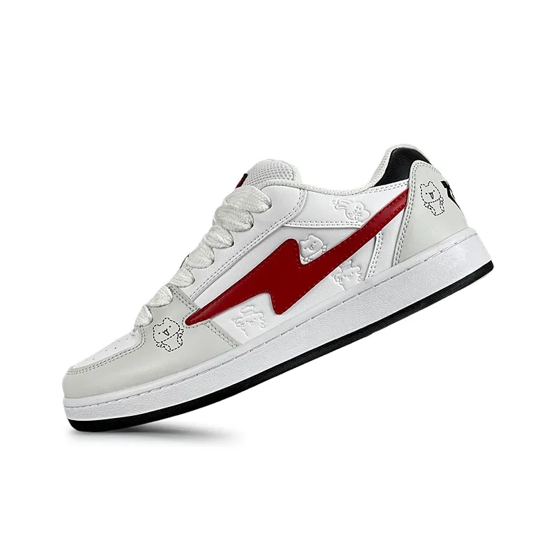 LuzaoT SUPER DRAG Breathable Low Top Skateboard Shoes Women's White Red-5