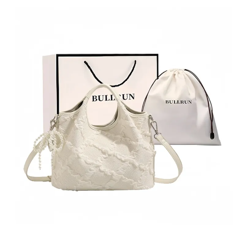 Bullrun Microfiber Synthetic Leather One Shoulder Handbag Women's Ecru-0