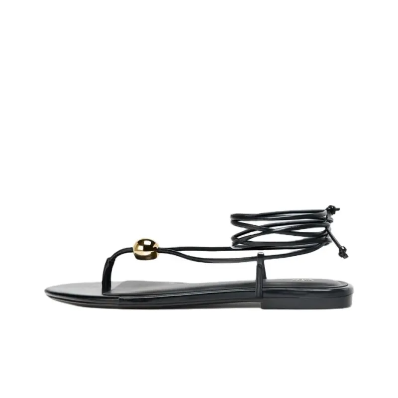 ZARA One Strap Sandals 1cm Women's Black-0