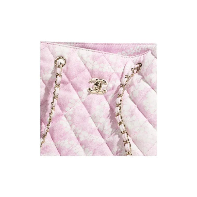 CHANEL Coco Denim Tote Bag, Shopping Bag, Handbag Women's Light Pink & White-3
