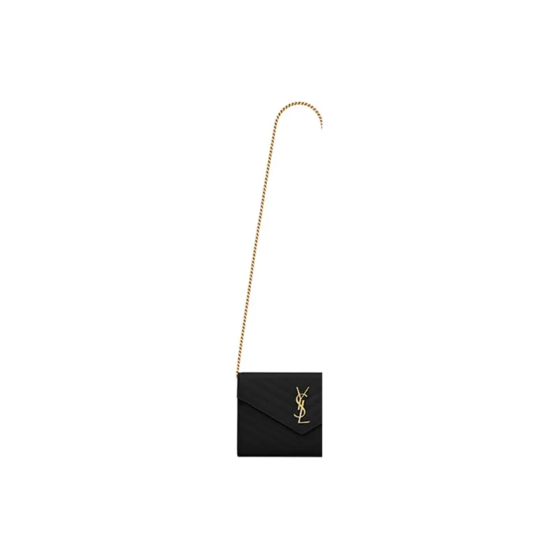 SAINT LAURENT CASSANDRE Calfskin Wallet, Crossbody Bag, Shoulder Bag Women's Black Gold-5