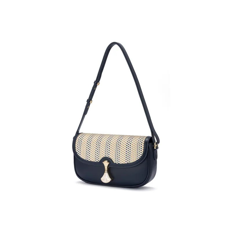 ROBERTA DI CAMERINO Sheepskin Mommy Bag, Shoulder Bag Regular Women's Midnight Blue/Gold Brown-3